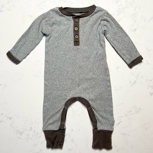 Burt’s Bees Baby Organic Cotton Henley Jumpsuit w/ ankle cuffs, 0-3 months, Grey